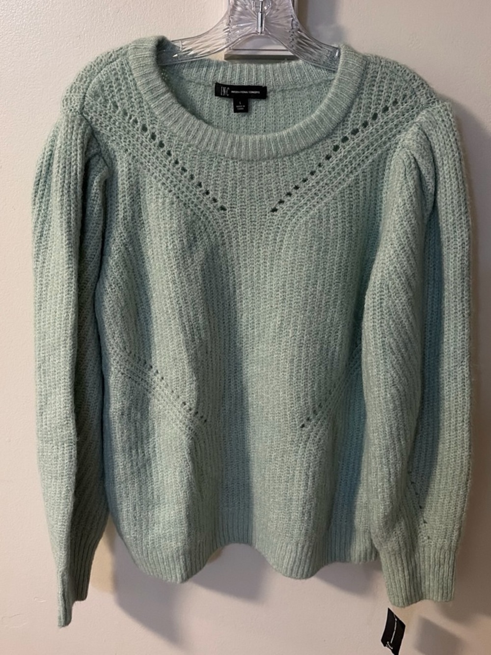 INC International Concepts Mint Knit Crewneck Sweater